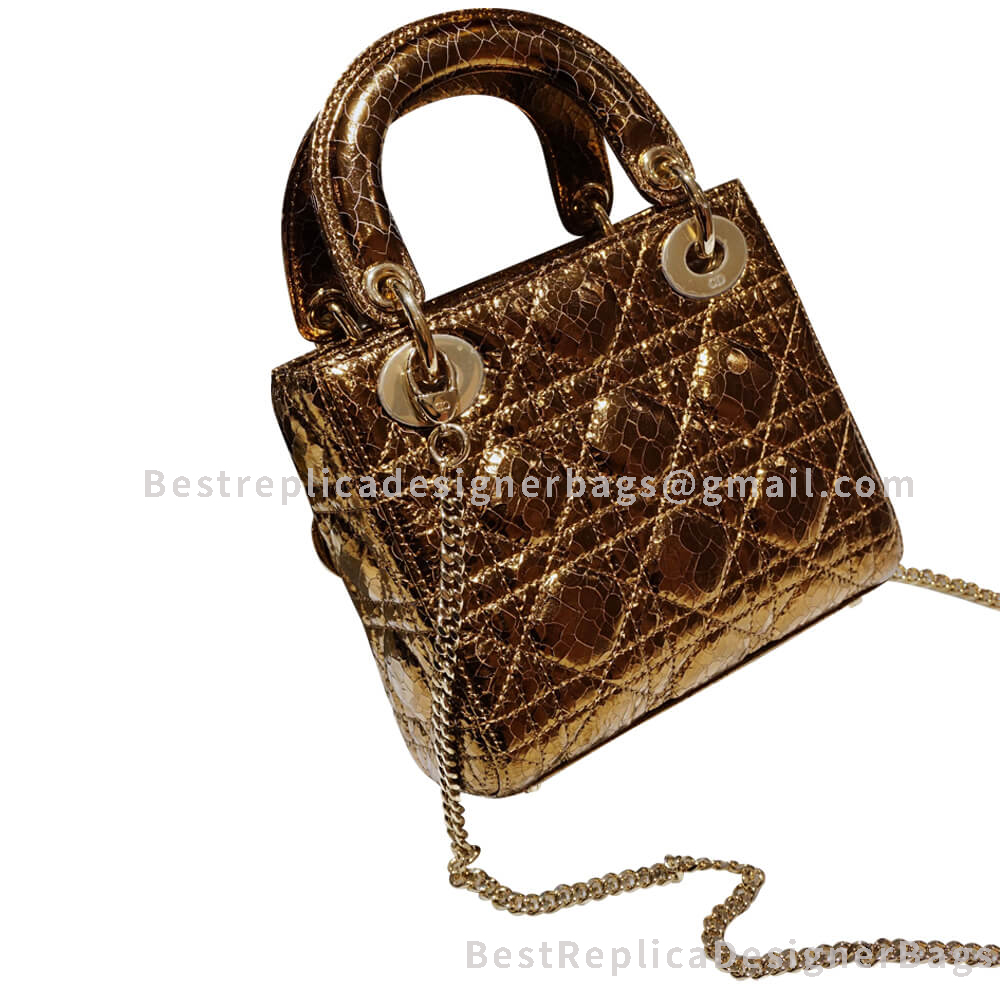 Dior Mini Lady Dior Crackled Deerskin Bag Gold GHW